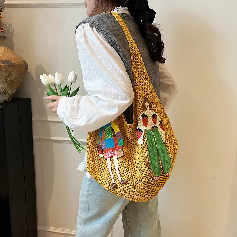 Wenpercy Knitted Fabric Tote Shoulder Bag Regular Women's Multicolor-7