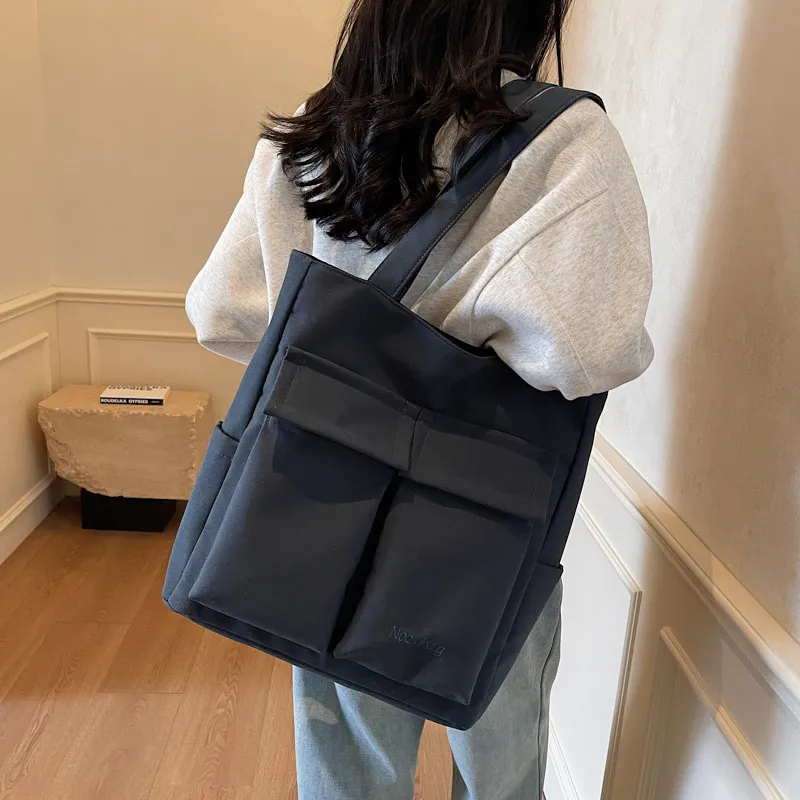 Wenpercy Fabric Tote Handbag, Shoulder Bag Unisex Dark Blue/Black-1