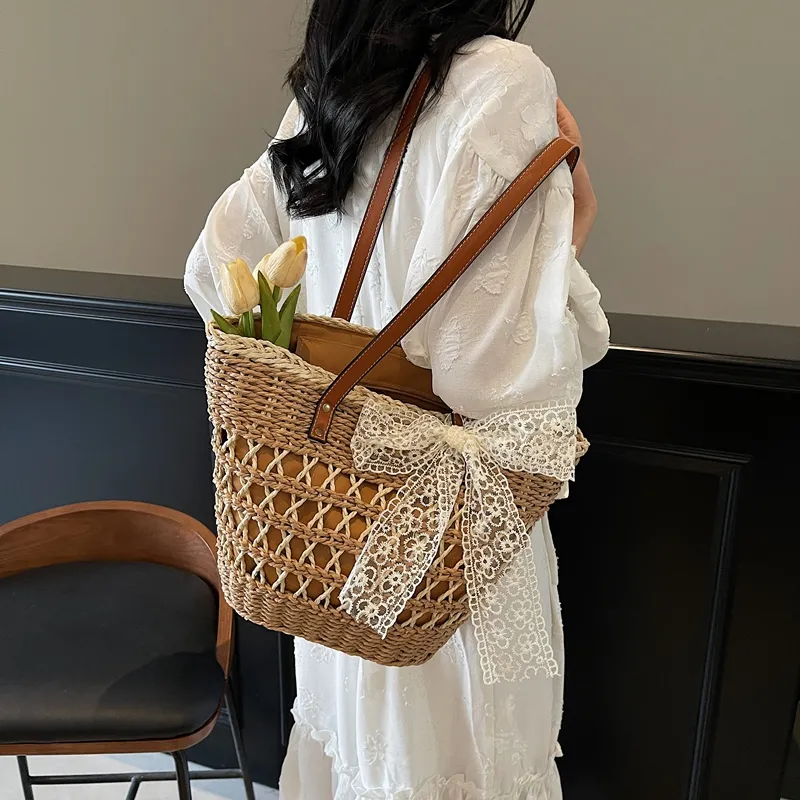 Wenpercy Straw Woven Tote Bag, Shoulder Bag Regular Women's Multicolor-5