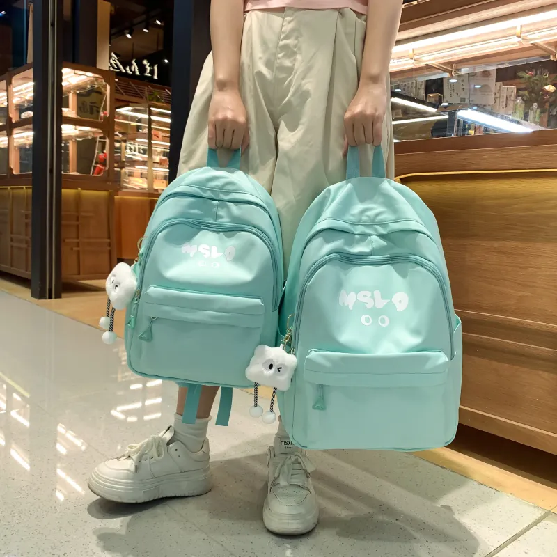 Wenpercy Nylon Backpack Unisex Custard/White/Pink/Mint Green/Black-2