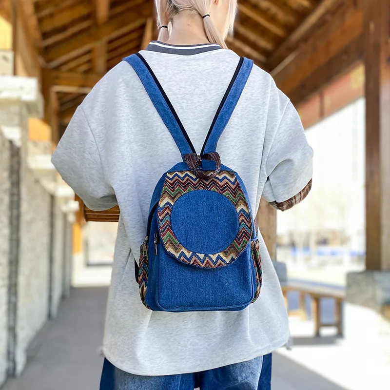 Wenpercy Denim Fabric Backpack Women's Multicolor-8