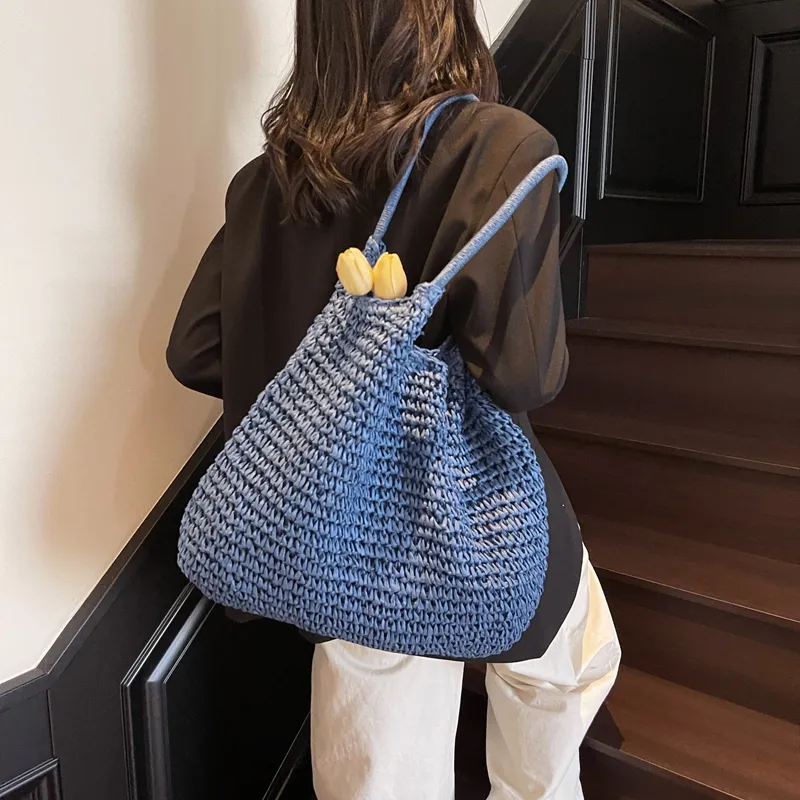 Wenpercy Straw Woven Shoulder Bag Regular Women's Multicolor-8