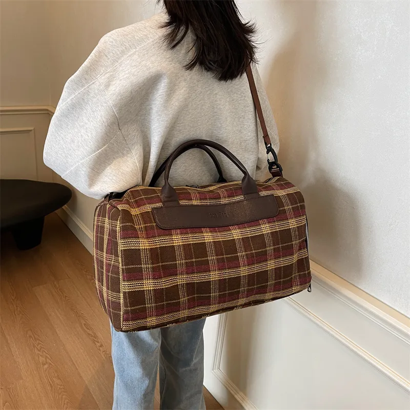 Wenpercy Plaid Fabric Travel Bag Unisex Multicolor-1