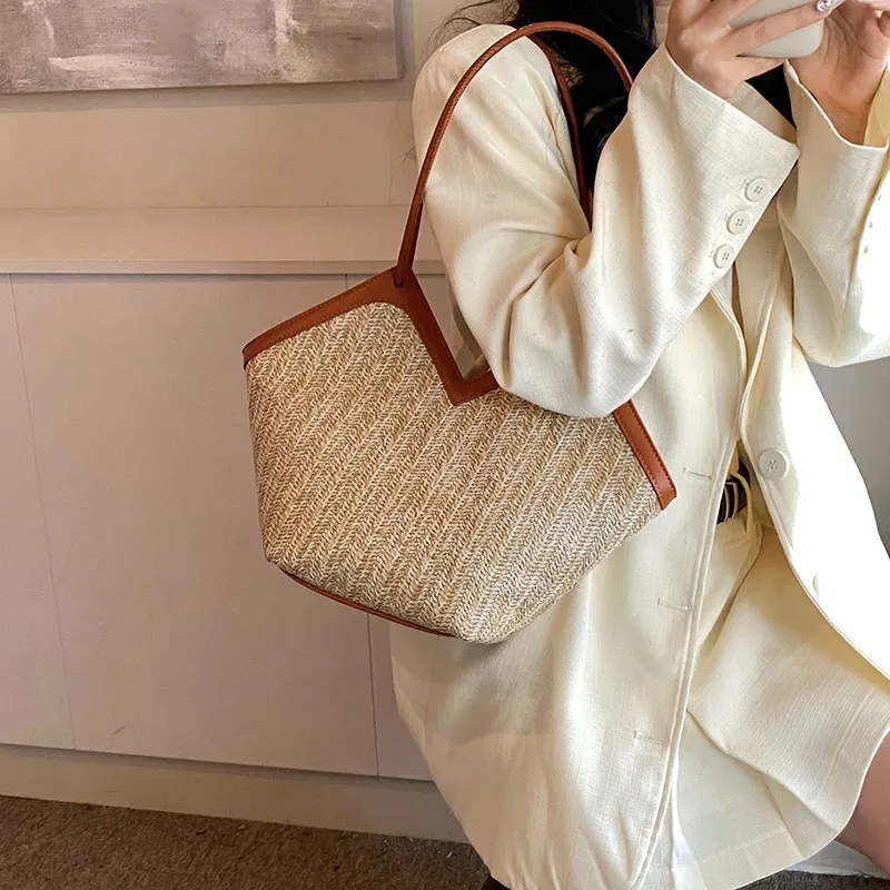 Wenpercy Straw Woven Shoulder Bag Regular Women's Multicolor-5