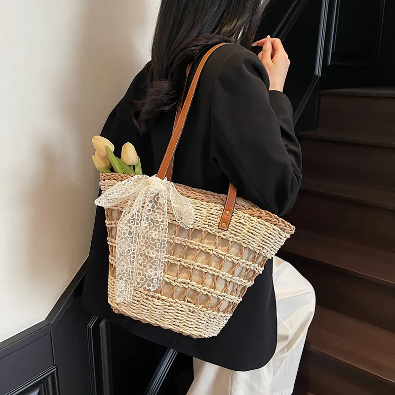 Wenpercy Straw Woven Tote Bag, Shoulder Bag Regular Women's Multicolor-1