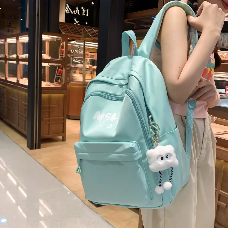 Wenpercy Nylon Backpack Unisex Custard/White/Pink/Mint Green/Black-1