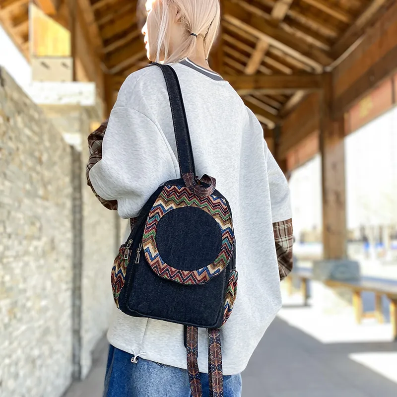 Wenpercy Denim Fabric Backpack Women's Multicolor-2