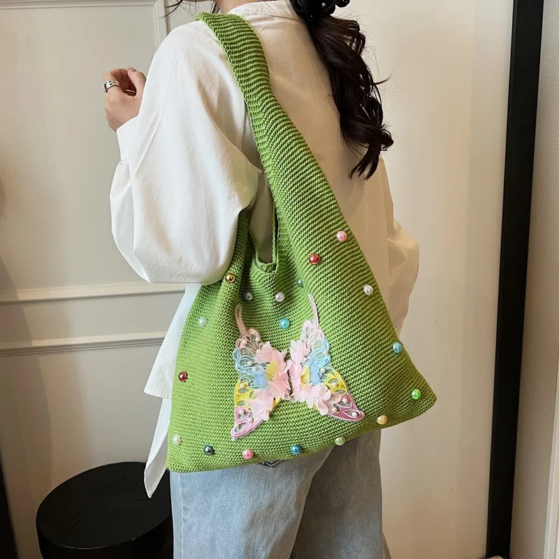 Wenpercy Chunky Yarn Woven Shoulder Bag Women's Multicolor-4