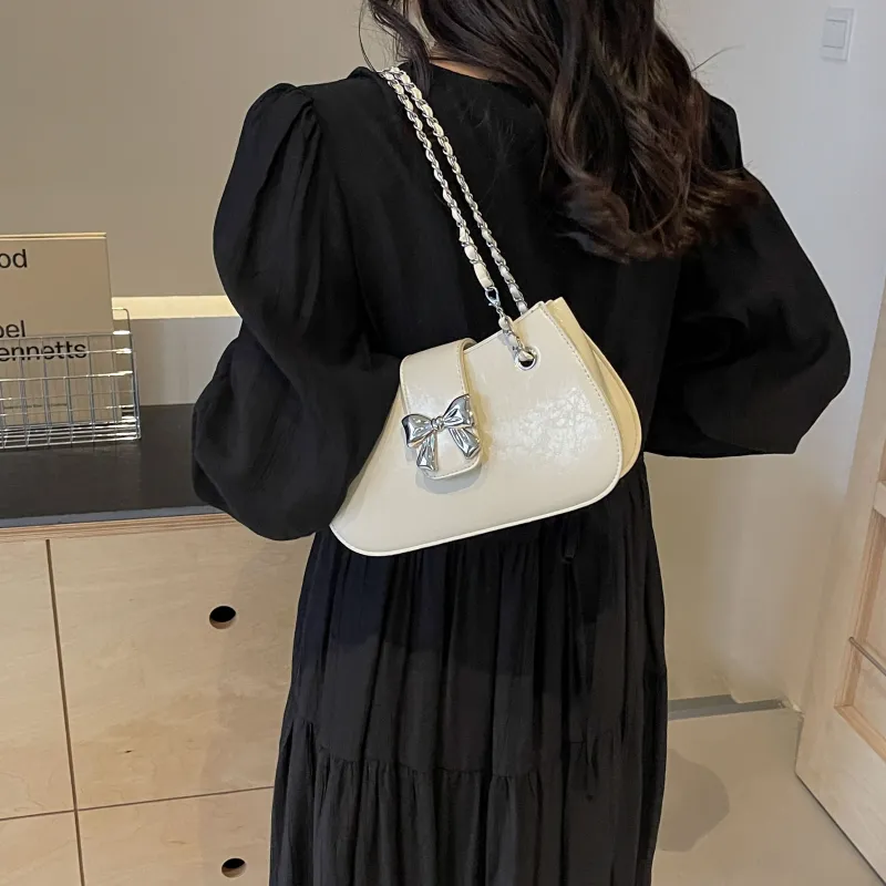 Cool PU Chain Bag Shoulder Bag Crossbody Bag Shoulder Bag Regular Women's Black/Ecru/Silver/Pink-4