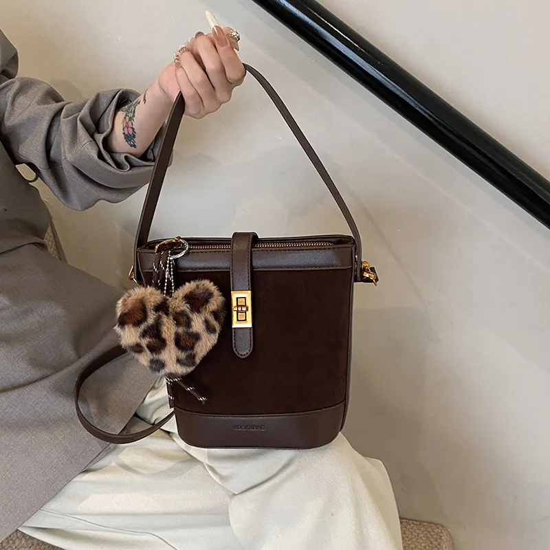 ALLDeaR PU Handbag Women's Leopard Print Coffee-5