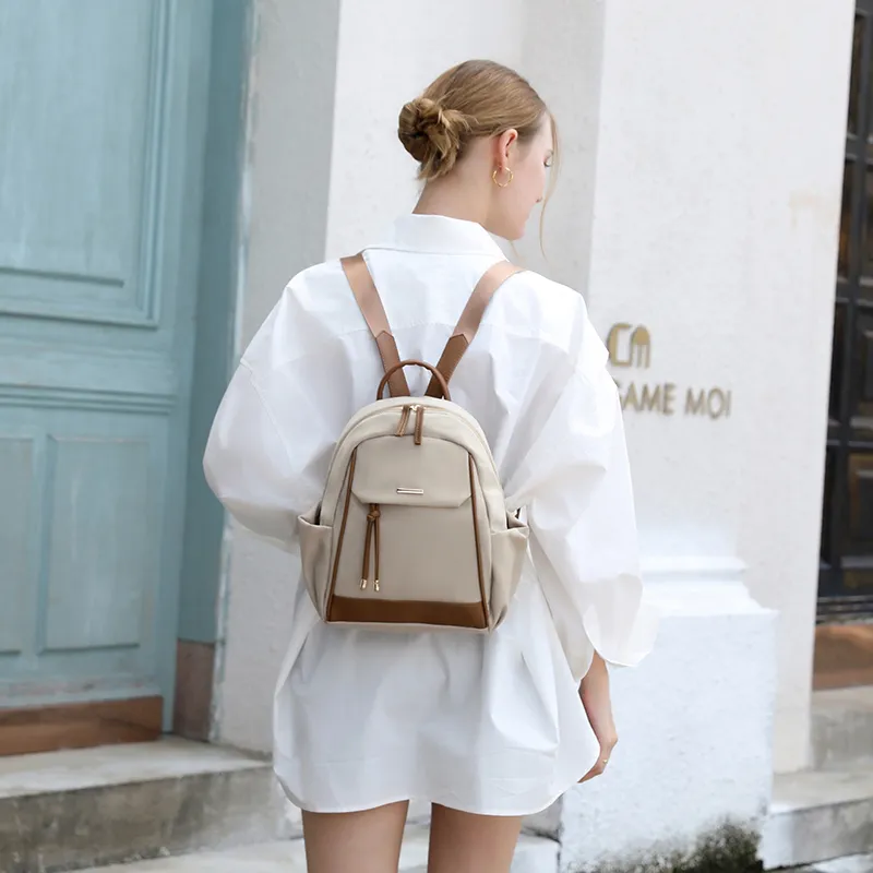 Cool Oxford Backpack Women's Beige/Pink-1