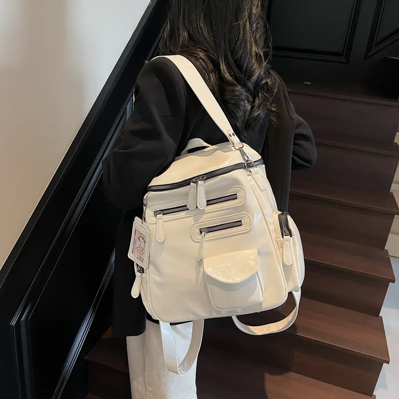 Cool PU Backpack Regular Women's Ecru/Silver/Black-1