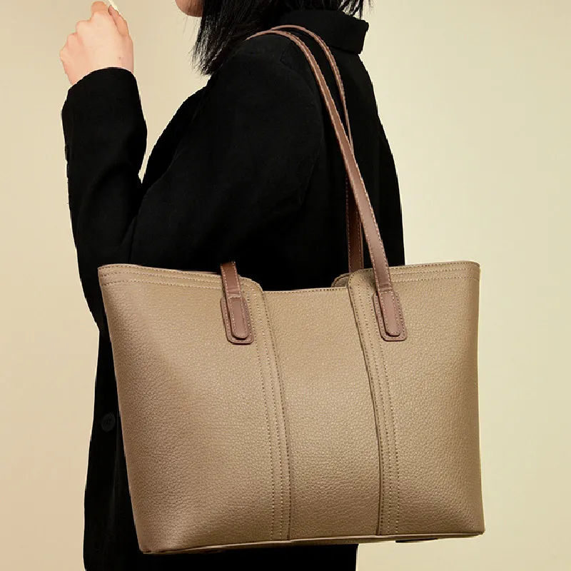 Cool Pu Tote Bag Shoulder Bag Regular Women's Black/Ecru/Khaki-10