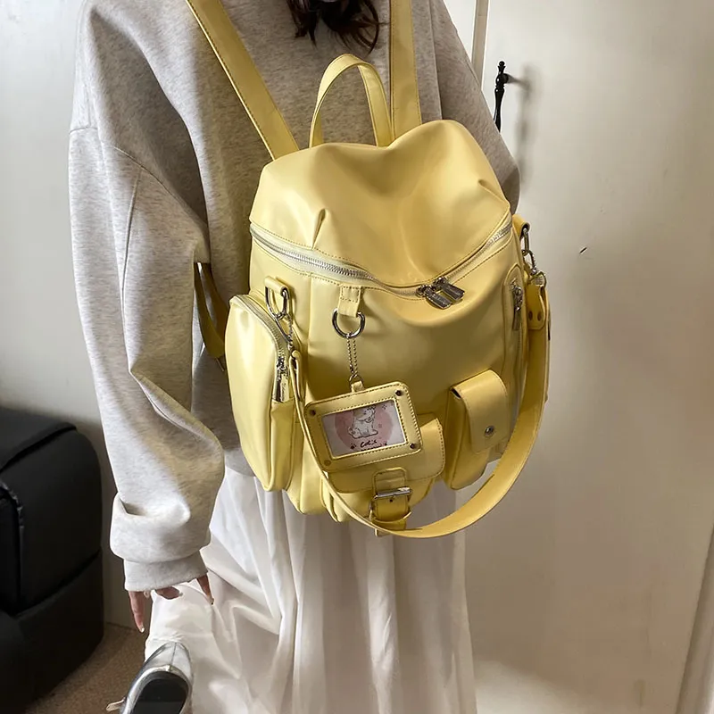 Cool PU Backpack Women's White/Yellow/Black-6
