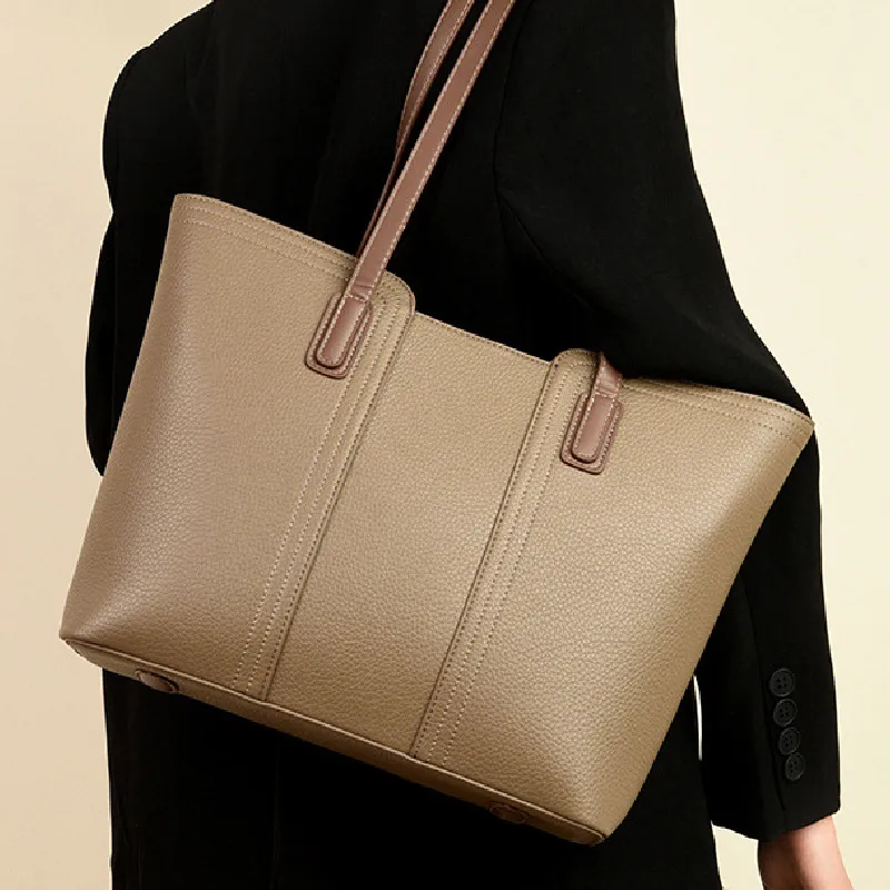 Cool Pu Tote Bag Shoulder Bag Regular Women's Black/Ecru/Khaki-11