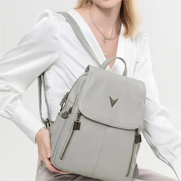 ALLDeaR PU Backpack Women's Gray/Brown/Black-2