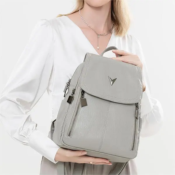 ALLDeaR PU Backpack Women's Gray/Brown/Black-3