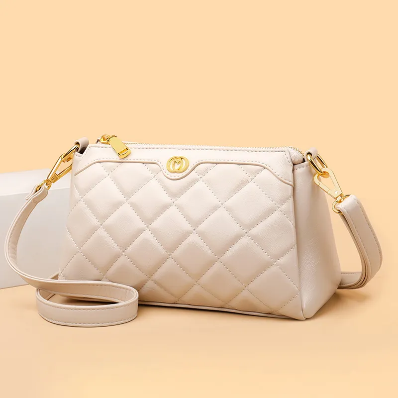 Cool PU Small Square Crossbody Bag, Shoulder Bag Women's Ecru/Black-2