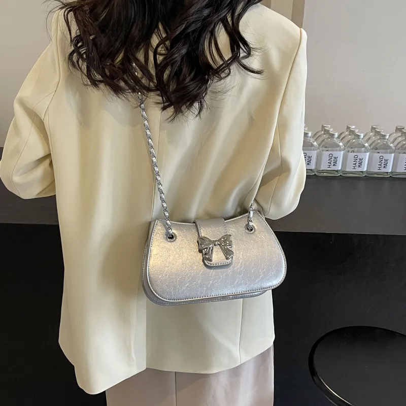 Cool PU Chain Bag Shoulder Bag Crossbody Bag Shoulder Bag Regular Women's Black/Ecru/Silver/Pink-7