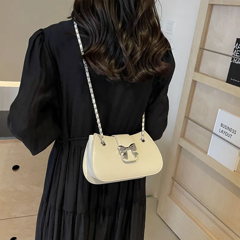 Cool PU Chain Bag Shoulder Bag Crossbody Bag Shoulder Bag Regular Women's Black/Ecru/Silver/Pink-5