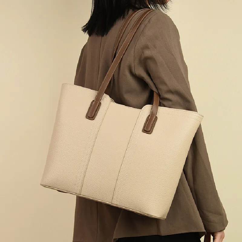 Cool Pu Tote Bag Shoulder Bag Regular Women's Black/Ecru/Khaki-7