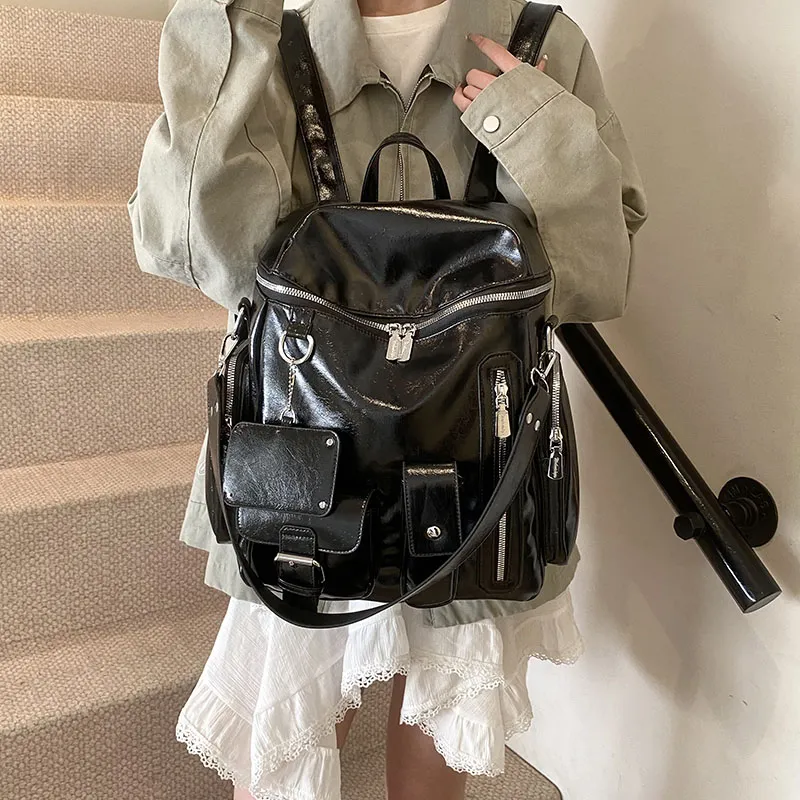 Cool PU Backpack Women's White/Yellow/Black-9