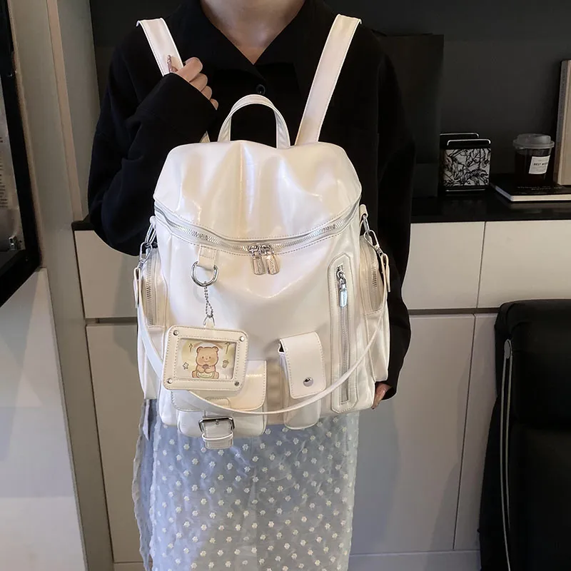 Cool PU Backpack Women's White/Yellow/Black-1