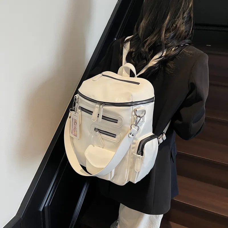 Cool PU Backpack Regular Women's Ecru/Silver/Black-3