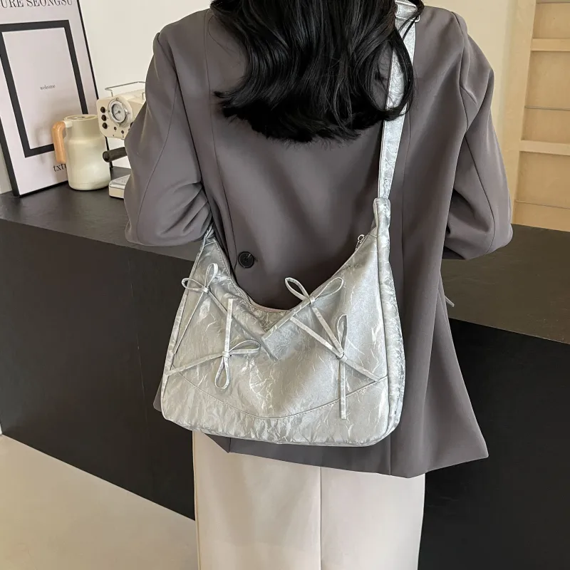 Cool Flannelette Shoulder Bag Women's Ecru/Silver/Black/Pink-7