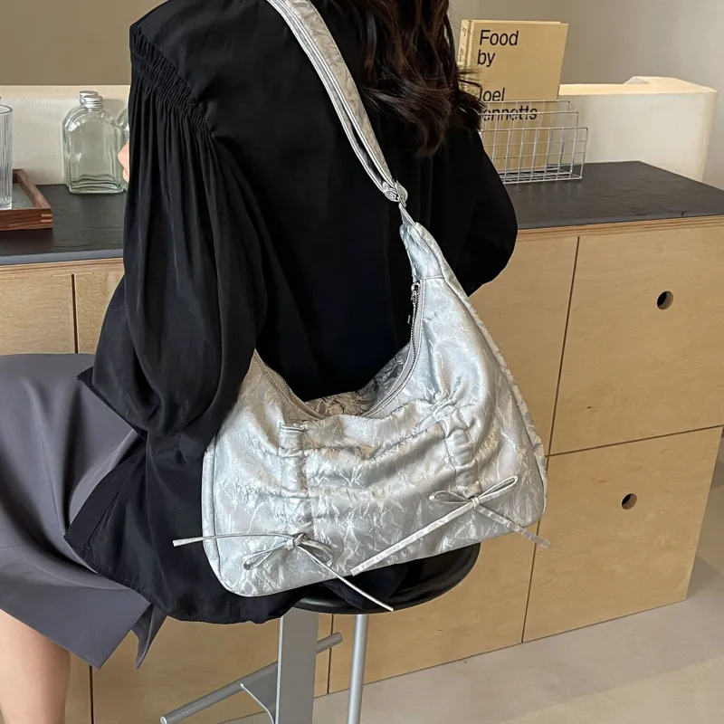 Cool Pu Portable Crossbody Bag, Shoulder Bag Women's Ecru/Silver/Black/Pink-6
