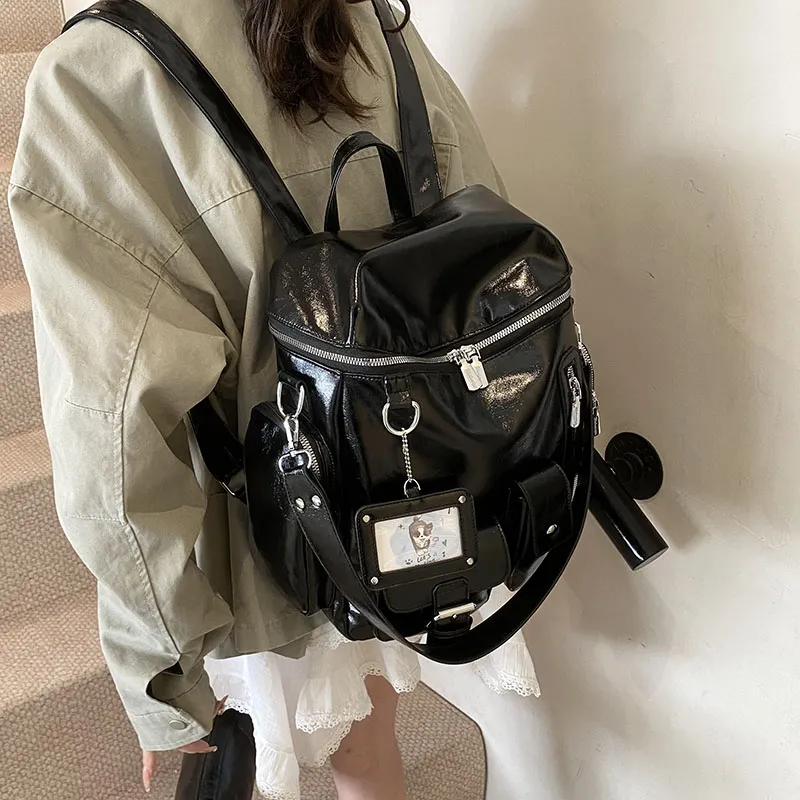 Cool PU Backpack Women's White/Yellow/Black-11