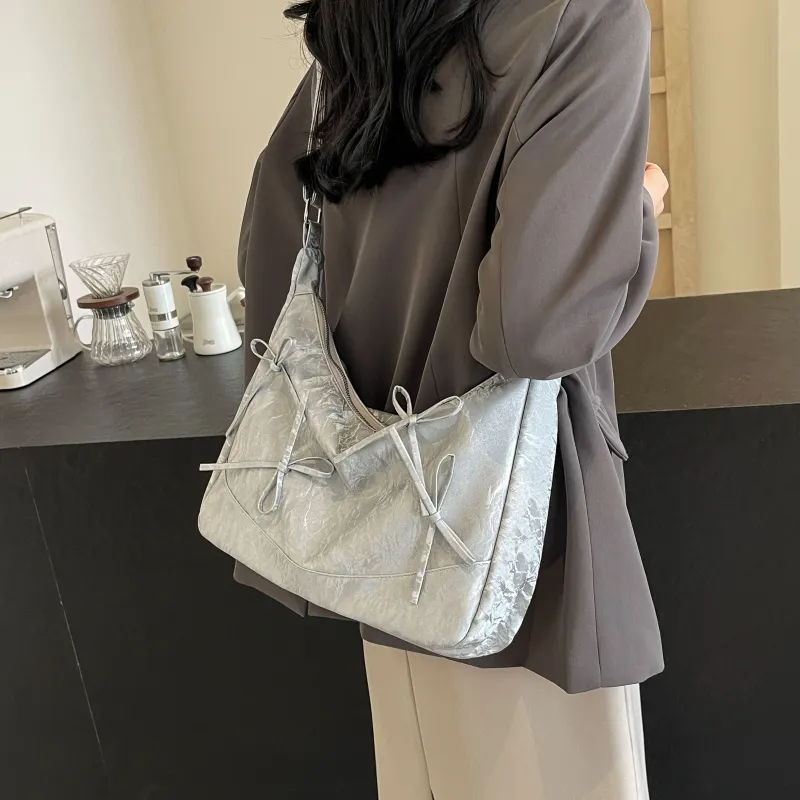 Cool Flannelette Shoulder Bag Women's Ecru/Silver/Black/Pink-6