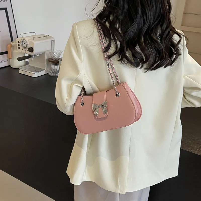 Cool PU Chain Bag Shoulder Bag Crossbody Bag Shoulder Bag Regular Women's Black/Ecru/Silver/Pink-10