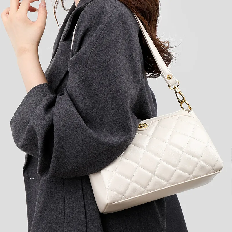 Cool PU Small Square Crossbody Bag, Shoulder Bag Women's Ecru/Black-1