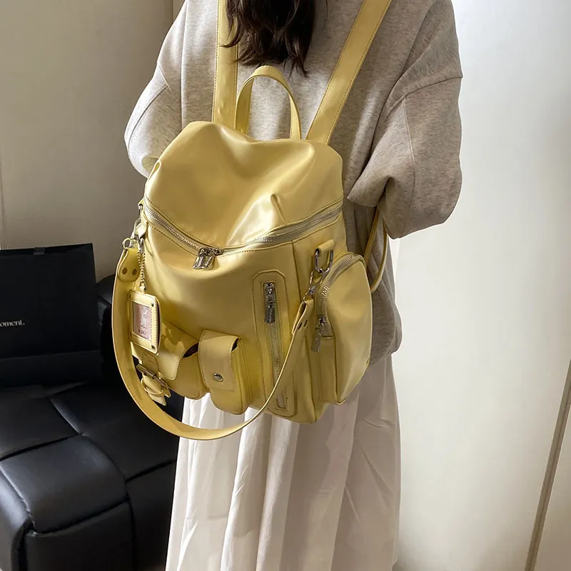 Cool PU Backpack Women's White/Yellow/Black-5