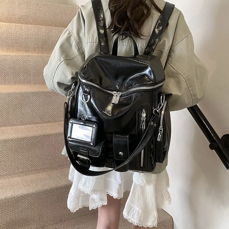 Cool PU Backpack Women's White/Yellow/Black-10