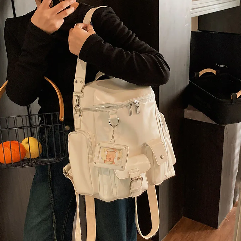 Cool PU Backpack Women's White/Yellow/Black-3