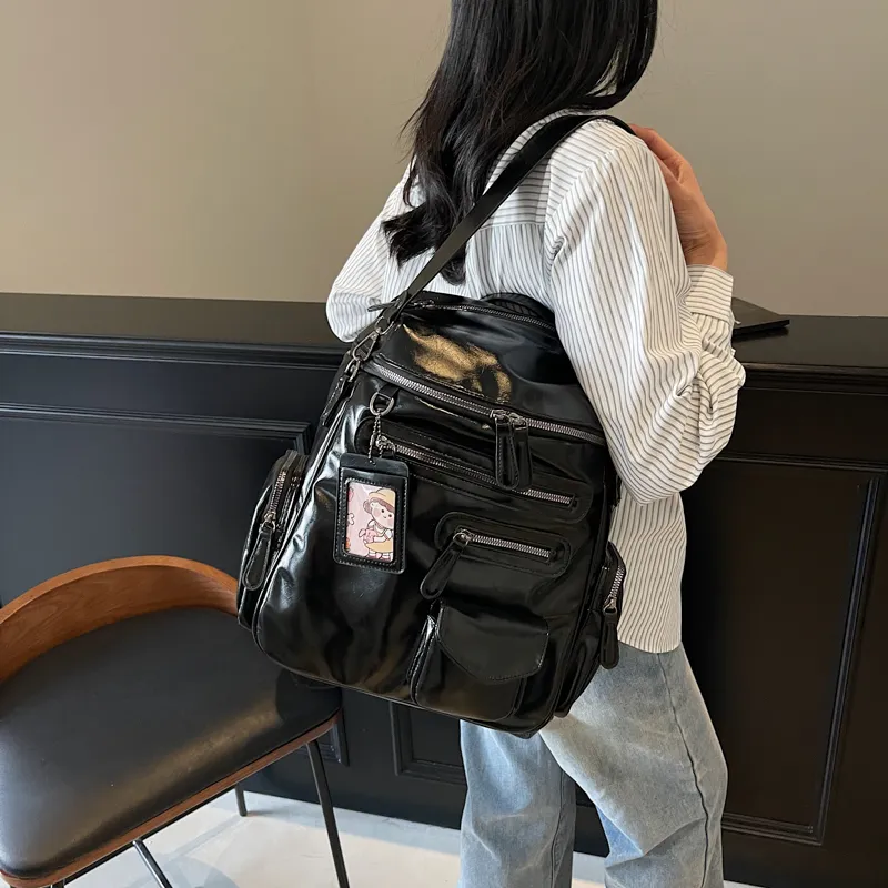 Cool PU Backpack Regular Women's Ecru/Silver/Black-9