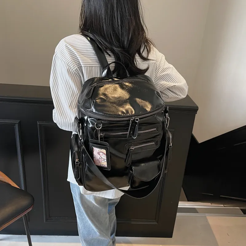 Cool PU Backpack Regular Women's Ecru/Silver/Black-10