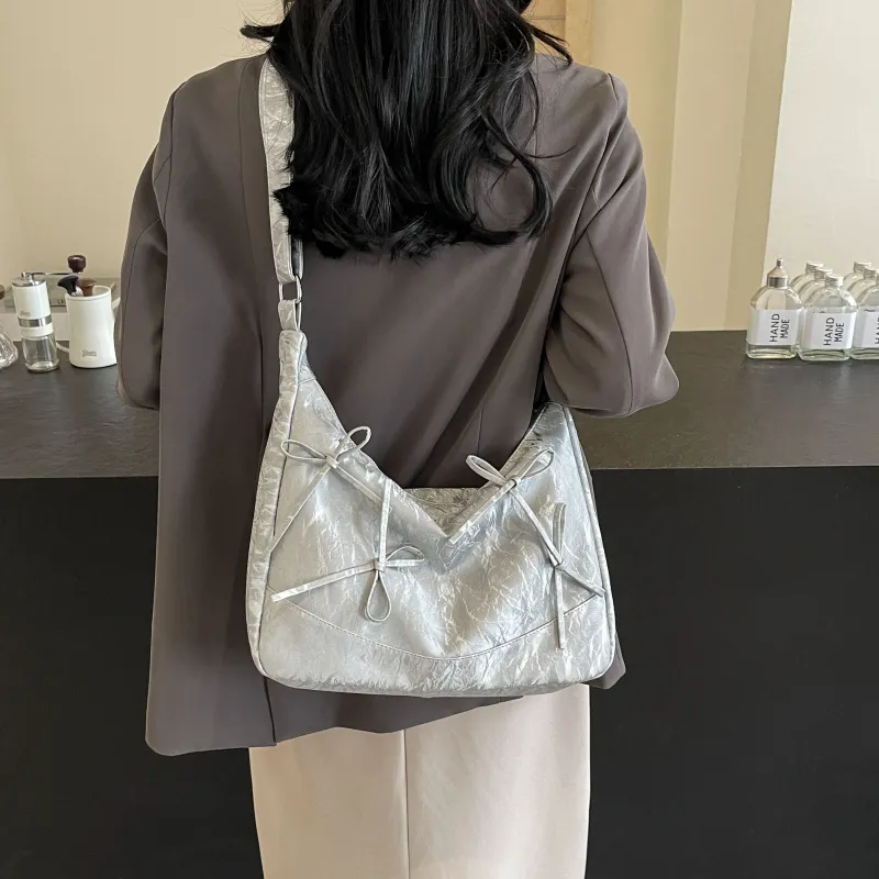 Cool Flannelette Shoulder Bag Women's Ecru/Silver/Black/Pink-5