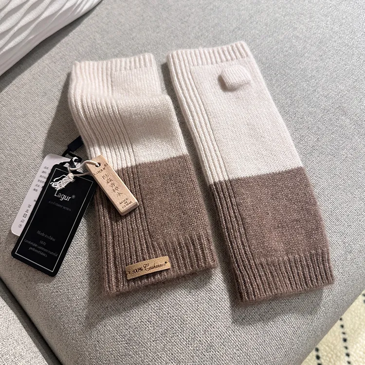 Lagur 100% Cashmere Knit Gloves Women's White Caramel/Dark Gray Light Gray-1