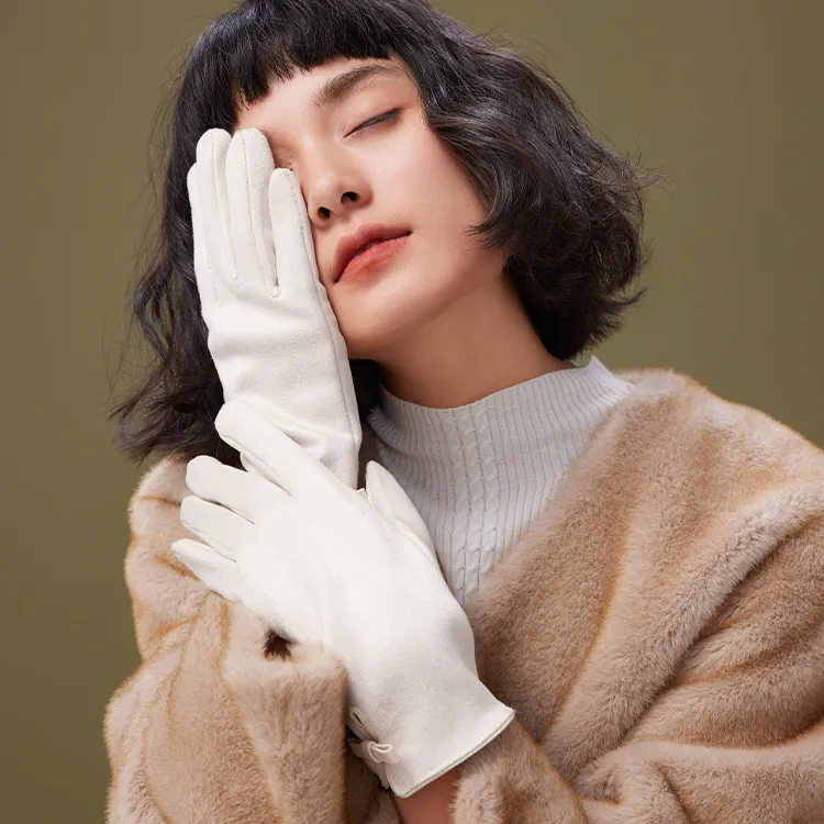 Lagur Polyester Knit Gloves Women's Gentle Creamy White/Noble Brown-2