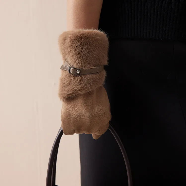 Lagur Suede Knit Gloves Women's-2
