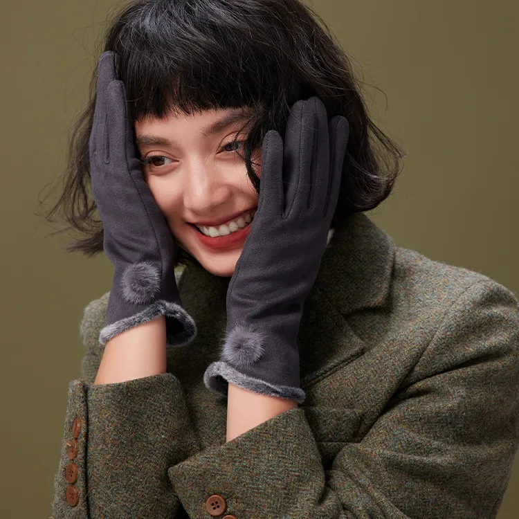 Lagur Suede Knit Gloves Women's-7