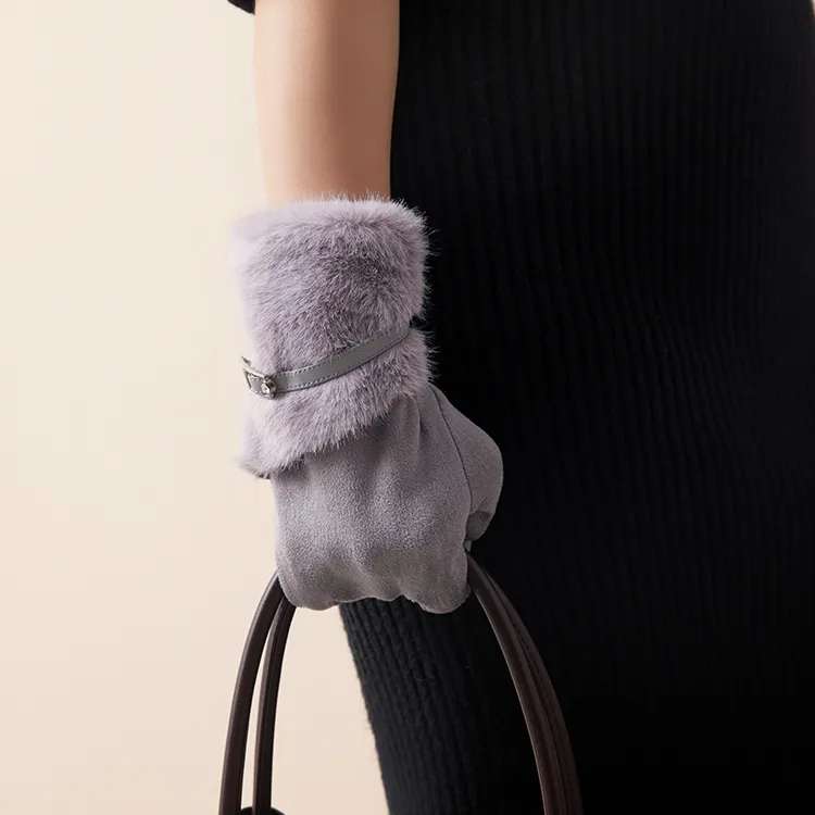 Lagur Suede Knit Gloves Women's-5