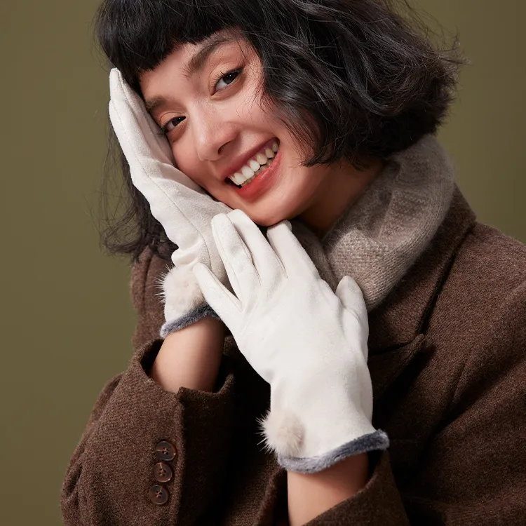 Lagur Suede Knit Gloves Women's-4