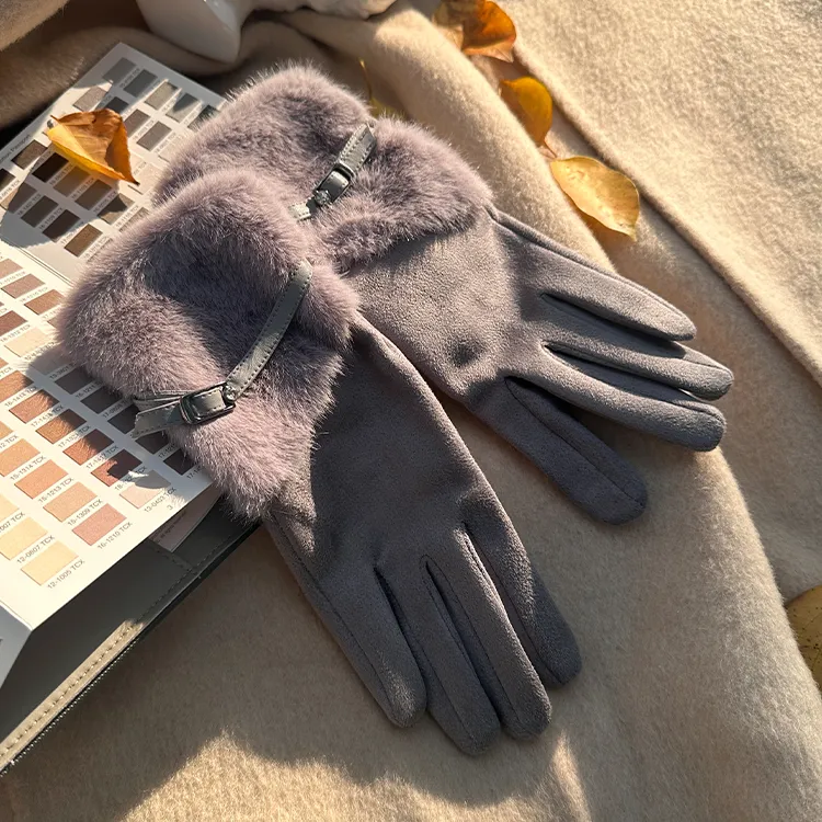 Lagur Suede Knit Gloves Women's-4