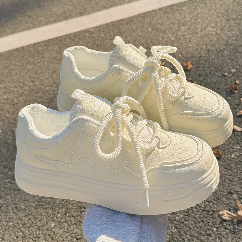 SHUXIAOBEI Anti Slip Wear Resistant Low Top Skateboard Shoes Women's Pure White-4
