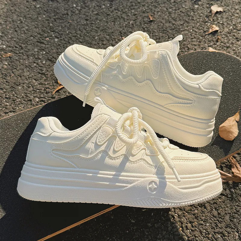 SHUXIAOBEI Anti Slip Wear Resistant Low Top Skateboard Shoes Women's Pure White-2