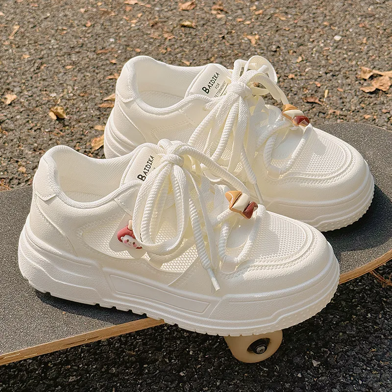 SHUXIAOBEI Anti Slip Wear Resistant Low Top Stylish Skateboarding Shoes Style Women's Ecru Adjustable-9
